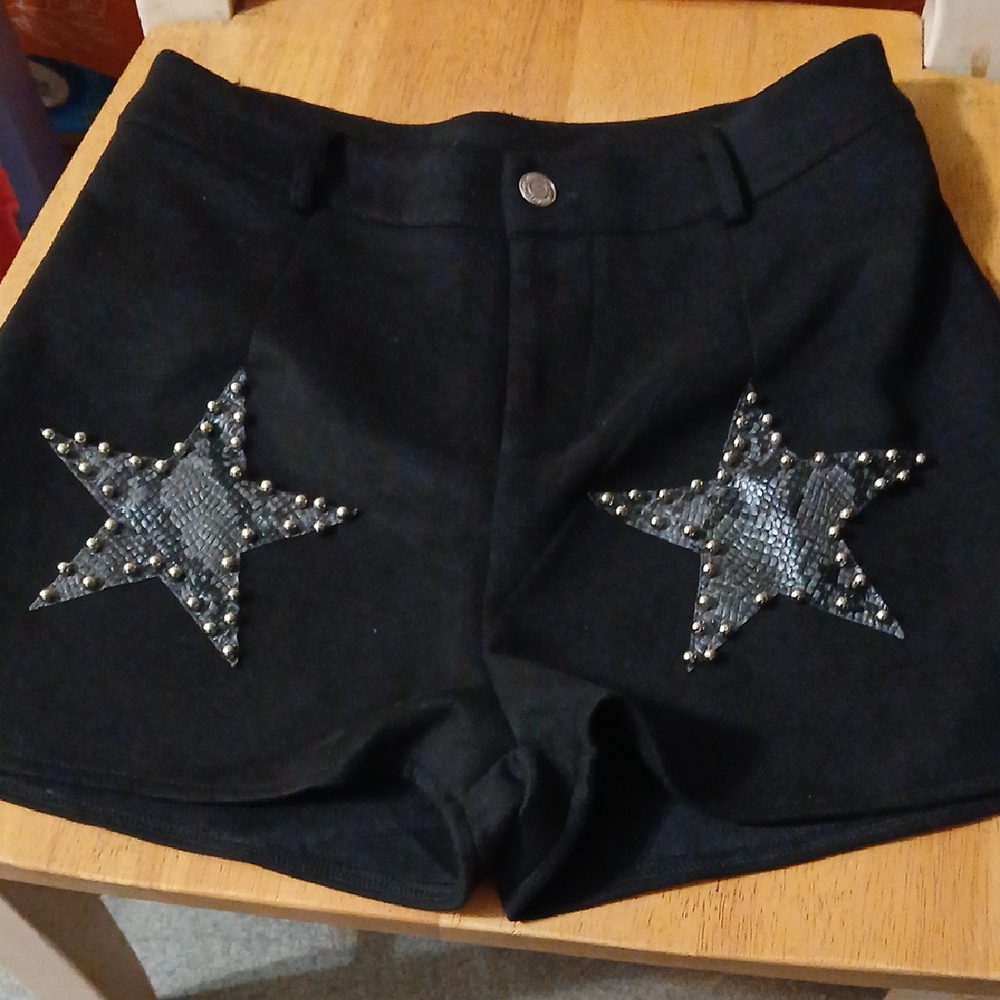 Black High Waist Shorts with Sparkling Star Accents